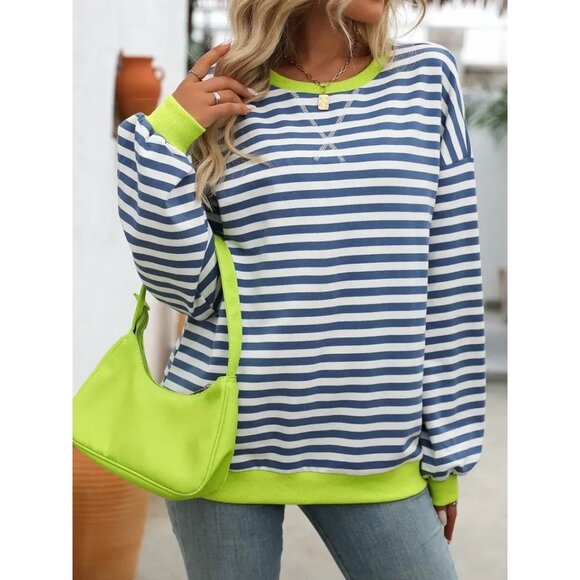 LOVESOFT Sweatshirt Striped in Blue/White/Green size Small - Picture 1 of 12